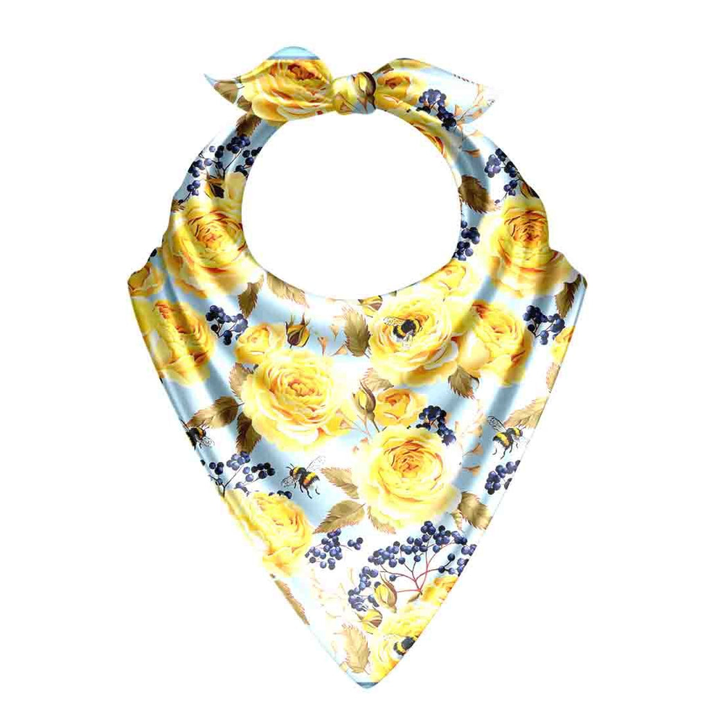 Golden Rose Garden Silk Bandana Scarf – 50 × 50 cm