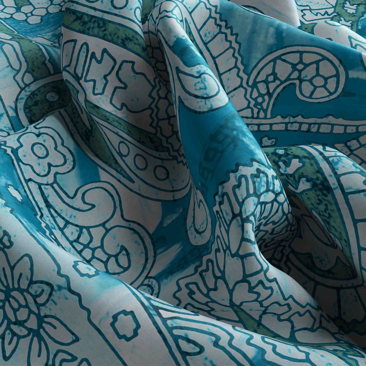 Aqua Lace Paisley Silk Square Scarf – 65 × 65 cm