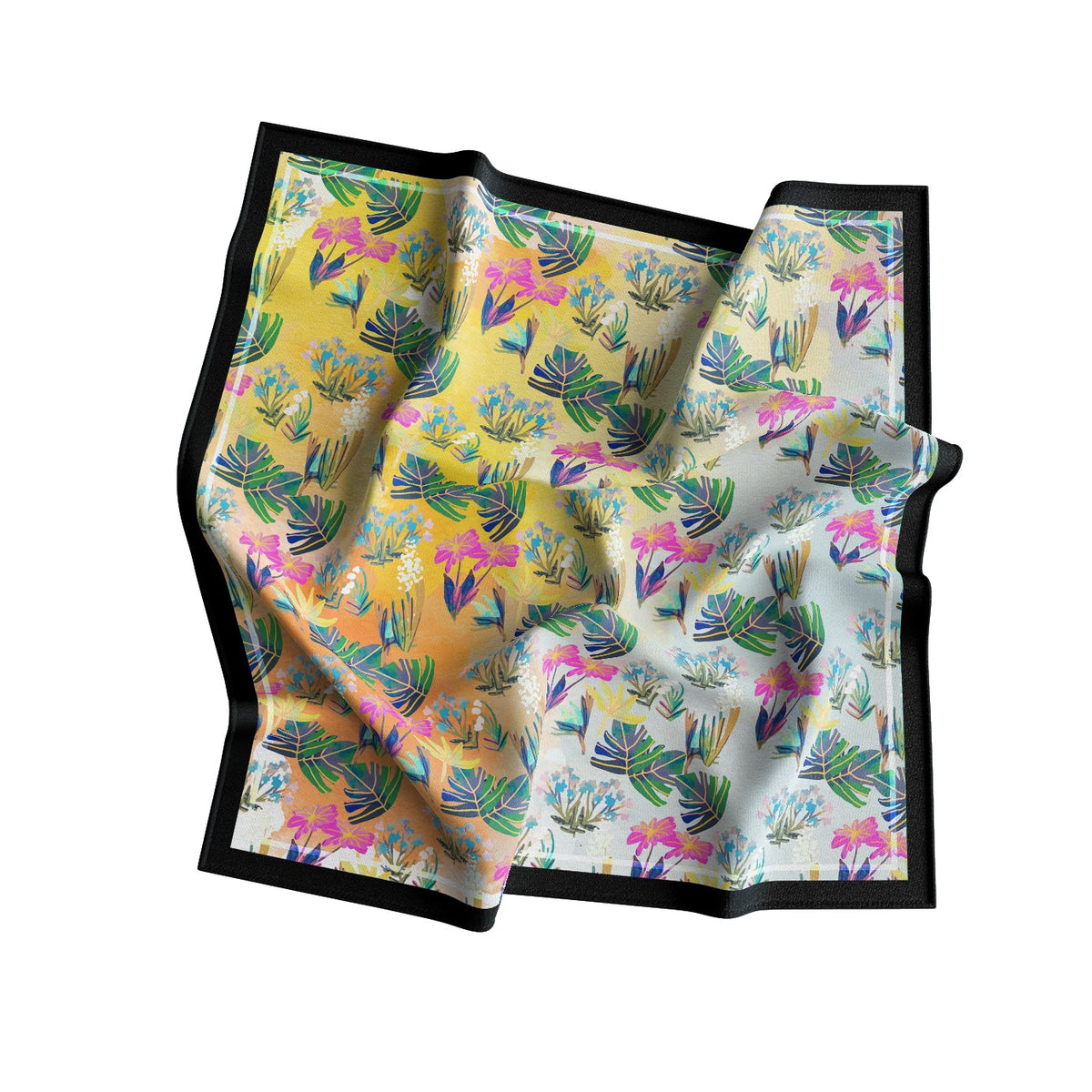 Sunlit Botanical Pop Silk Bandana Scarf – 50 × 50 cm