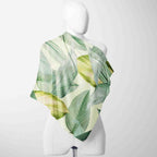 Tropical Leaf Mint Silk Shawl Wrap – 100 × 100 cm