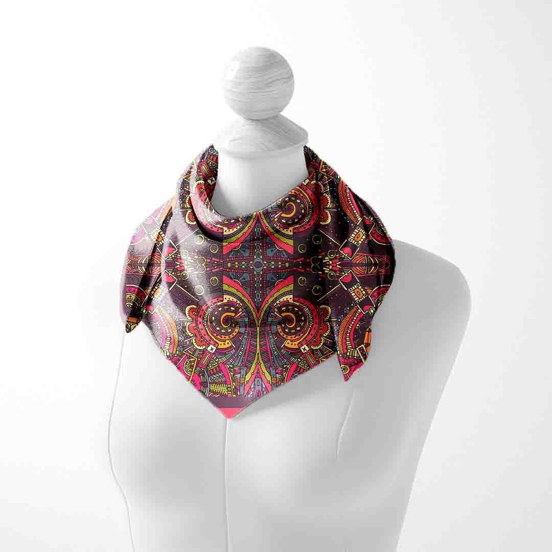 Fuchsia Plum Paisley Silk Square Scarf – 65 × 65 cm