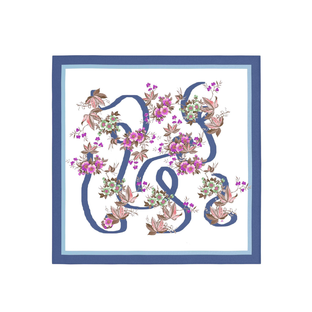 Wildflower Script Ivory Silk Bandana Scarf – 50 × 50 cm