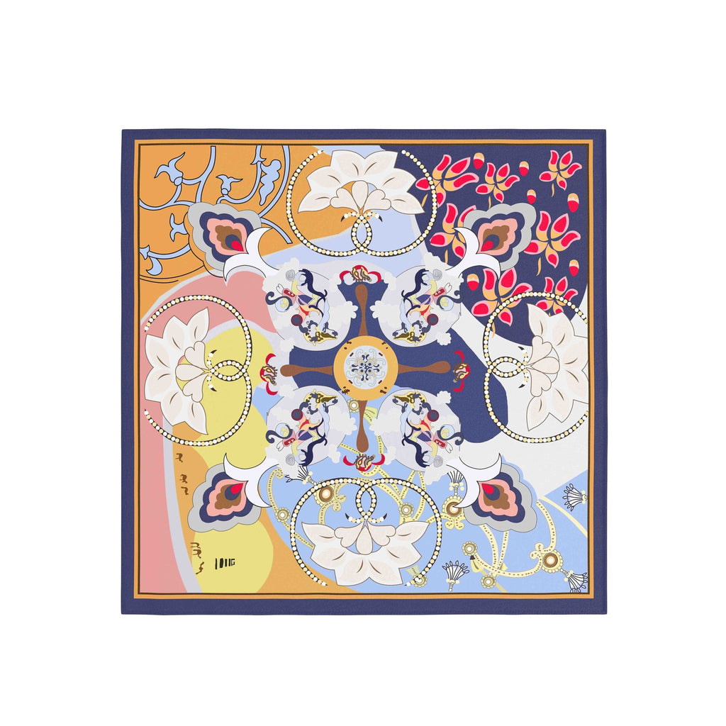 Saffron Garden Chain Silk Bandana Scarf – 50 × 50 cm