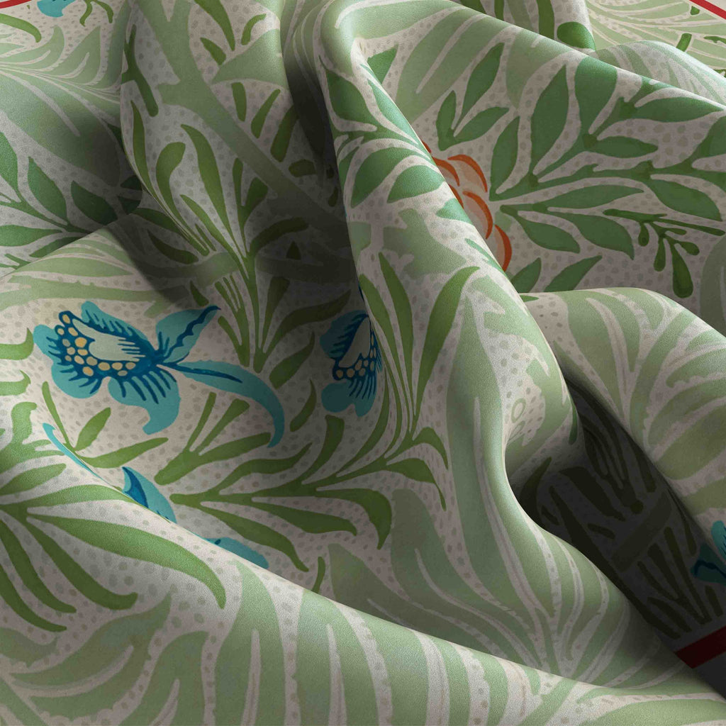 Sage Fern Willow Silk Bandana Scarf – 50 × 50 cm
