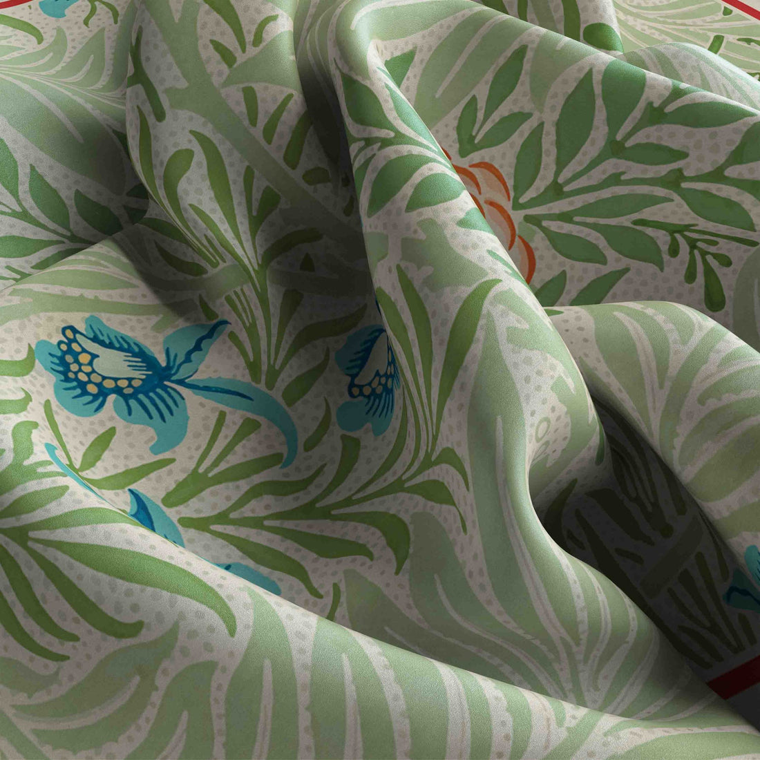Sage Fern Willow Silk Bandana Scarf – 50 × 50 cm
