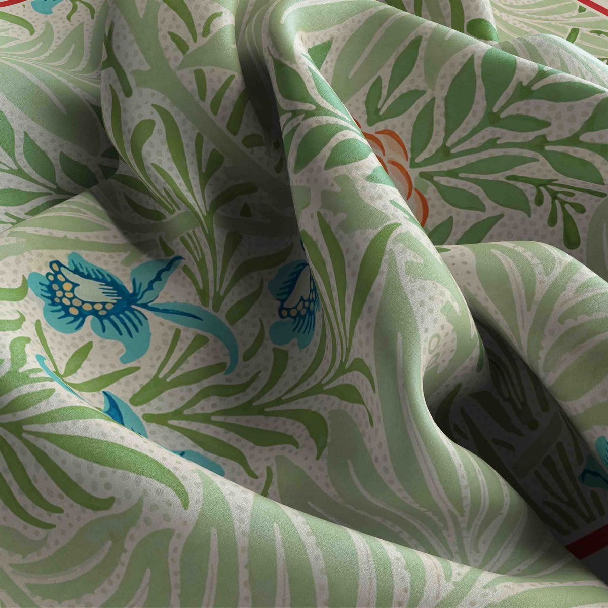 Sage Fern Willow Silk Bandana Scarf – 50 × 50 cm