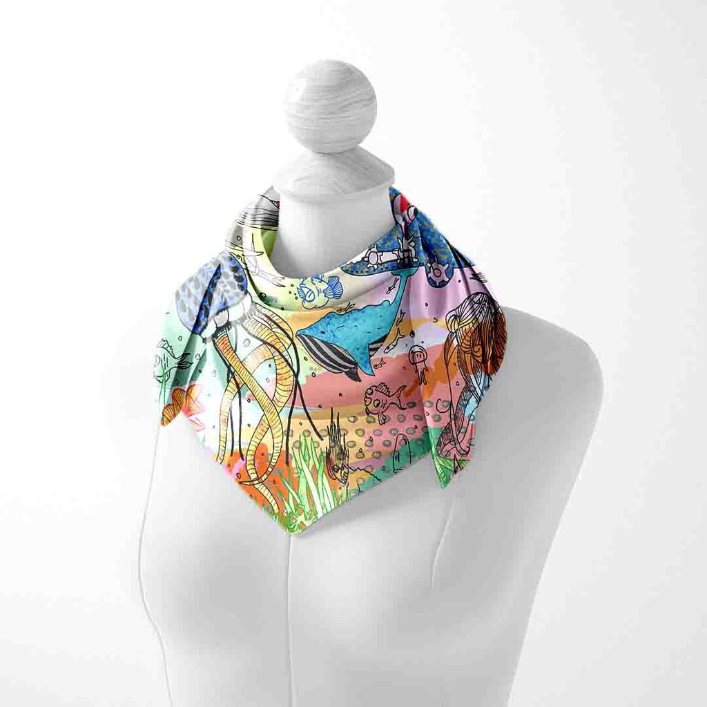Pastel Jungle Collage Silk Square Scarf – 65 × 65 cm