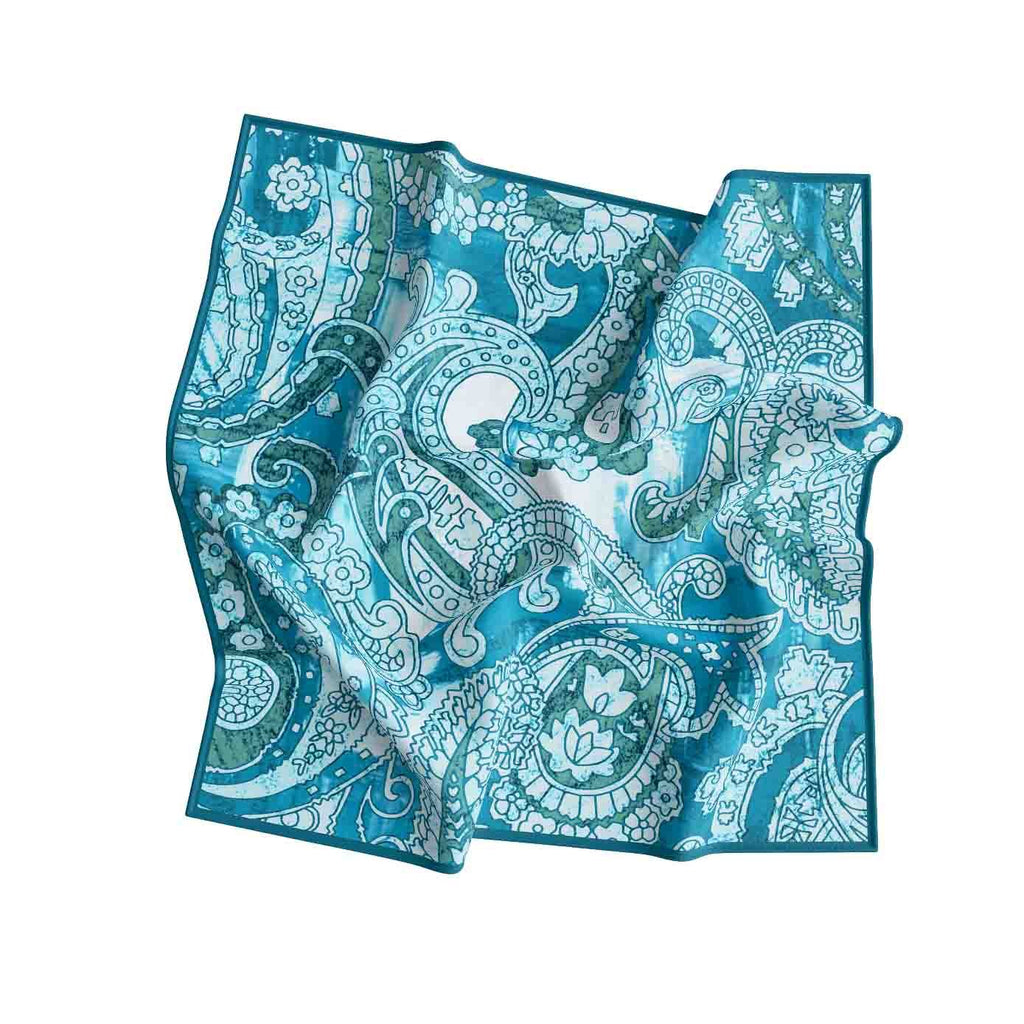 Aqua Lace Paisley Silk Square Scarf – 65 × 65 cm