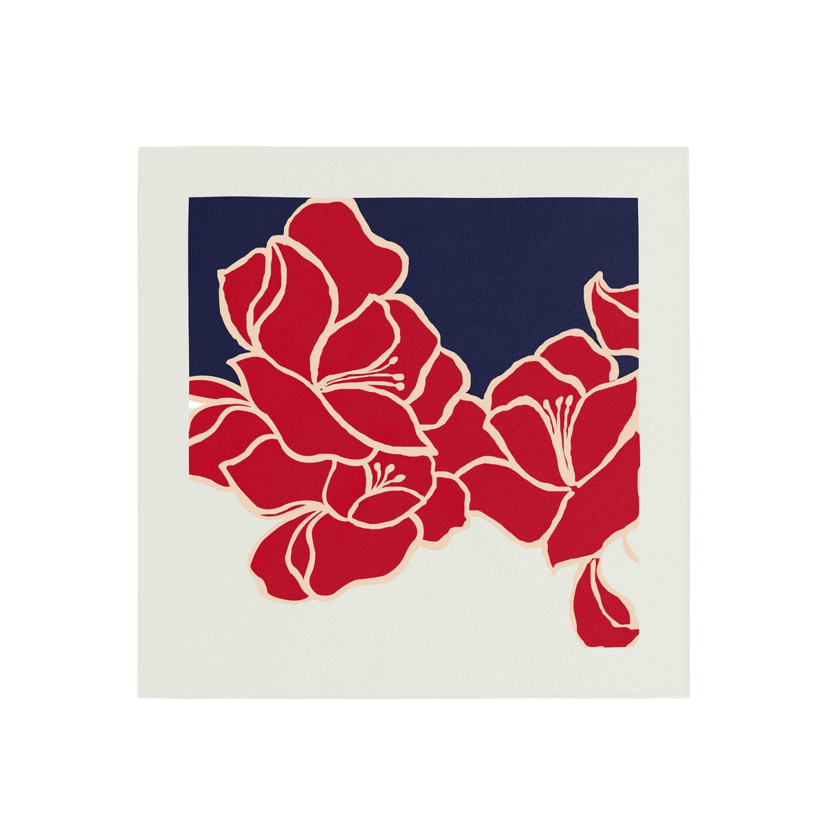 Crimson Bloom Navy Silk Bandana Scarf – 50 × 50 cm