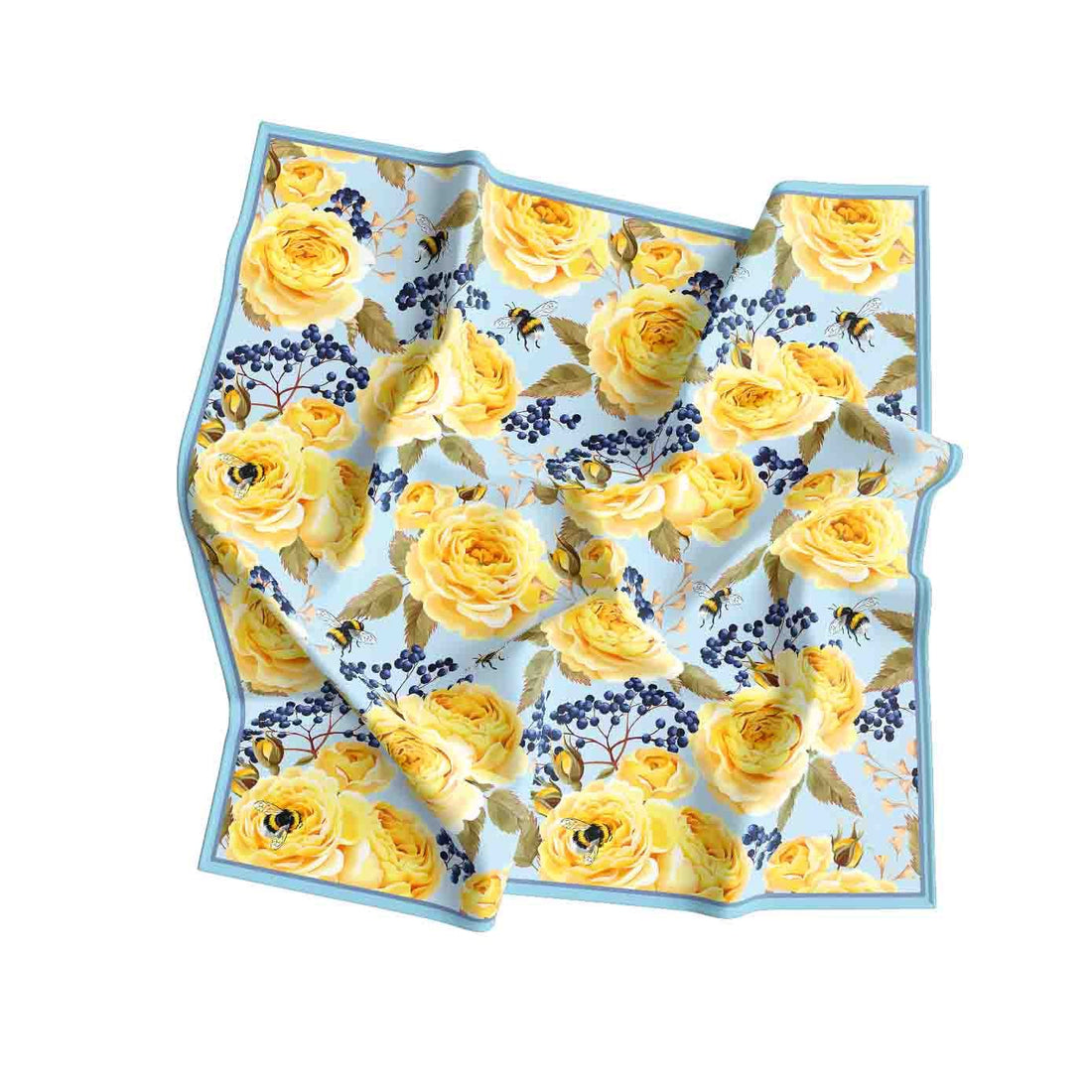 Golden Rose Garden Silk Bandana Scarf – 50 × 50 cm