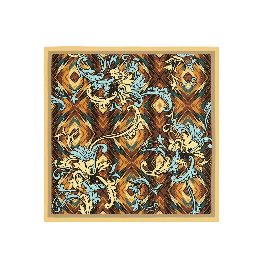 Baroque Swirl Bronze Silk Bandana Scarf – 50 × 50 cm