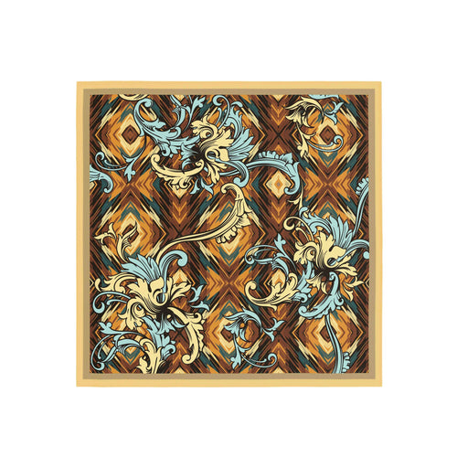 Baroque Swirl Bronze Silk Bandana Scarf – 50 × 50 cm