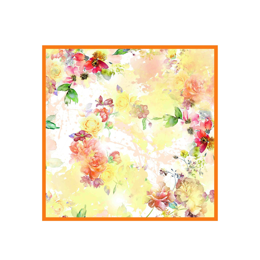 Sunlit Watercolour Garden Silk Shawl Wrap – 100 × 100 cm