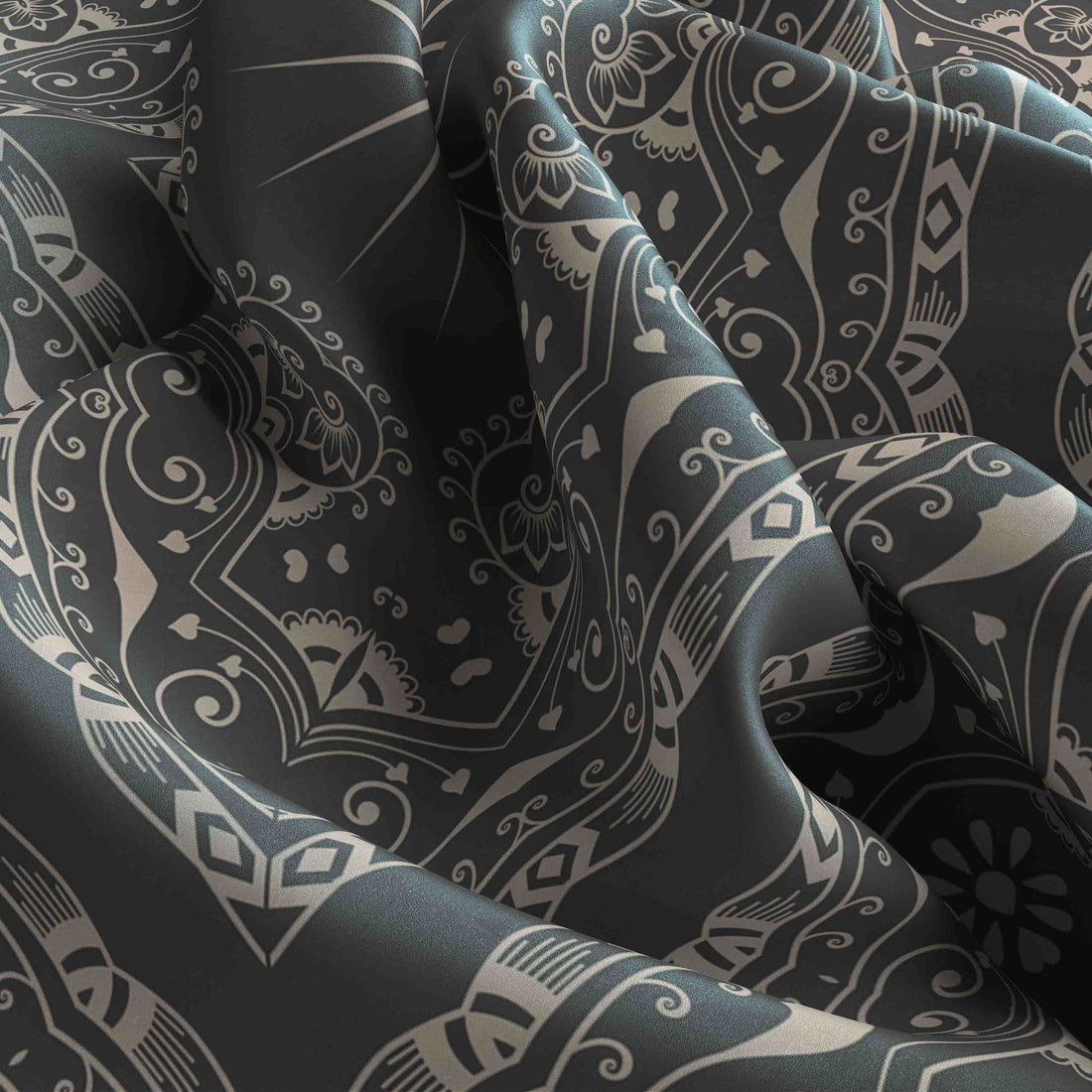 Slate Ornament Silk Bandana Scarf – 50 × 50 cm