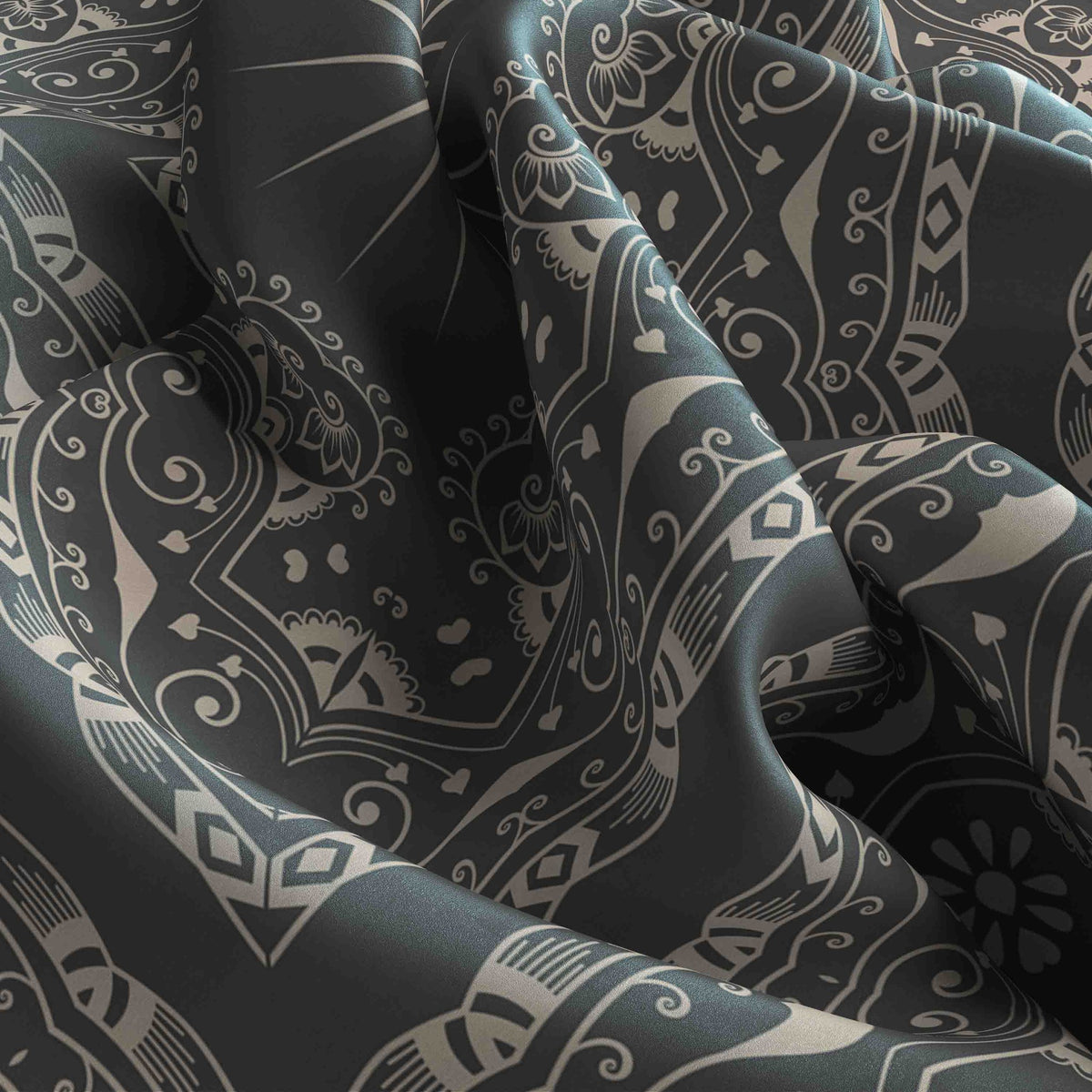 Slate Ornament Silk Bandana Scarf – 50 × 50 cm