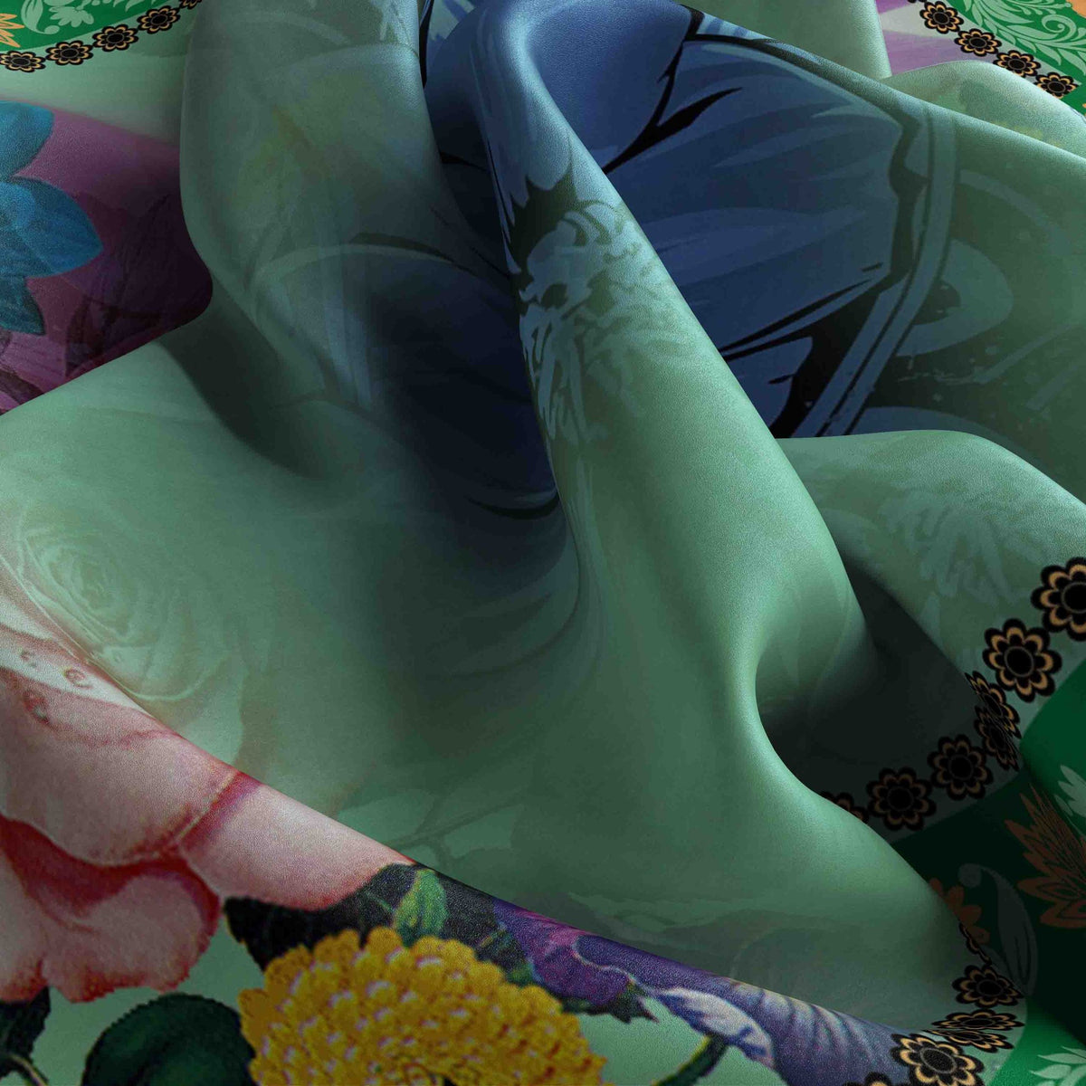 Jade Lily Garden Silk Square Scarf – 65 × 65 cm