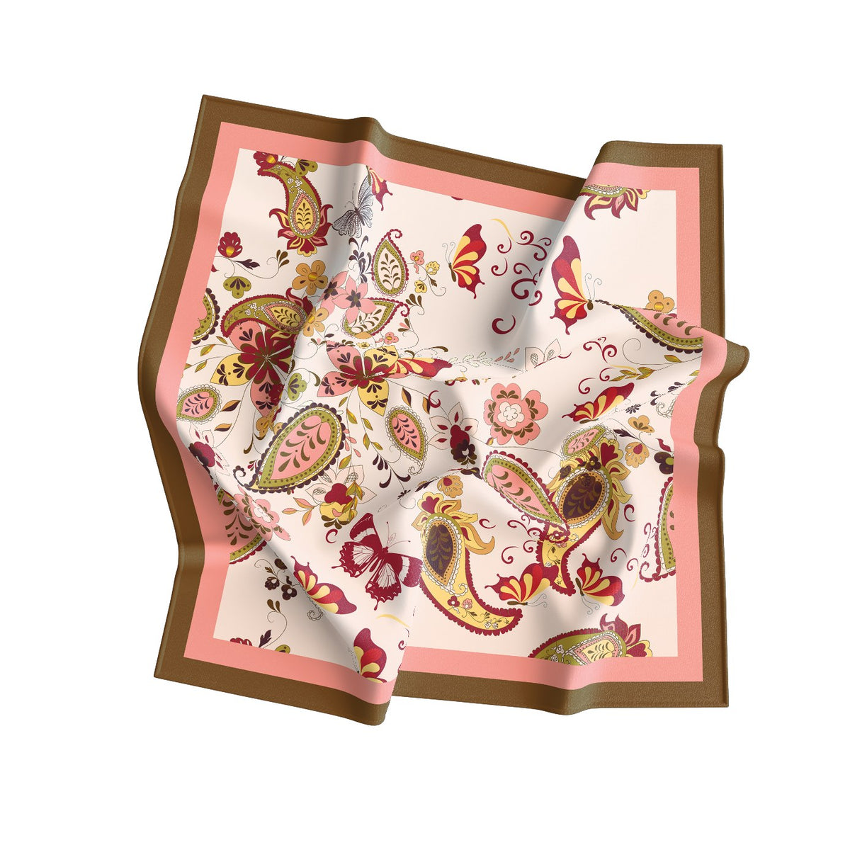 Blush Paisley Butterfly Silk Square Scarf – 65 × 65 cm