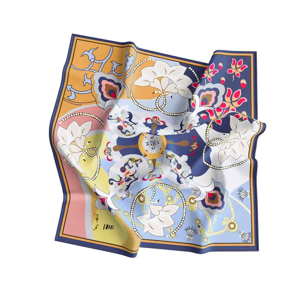 Saffron Garden Chain Silk Bandana Scarf – 50 × 50 cm