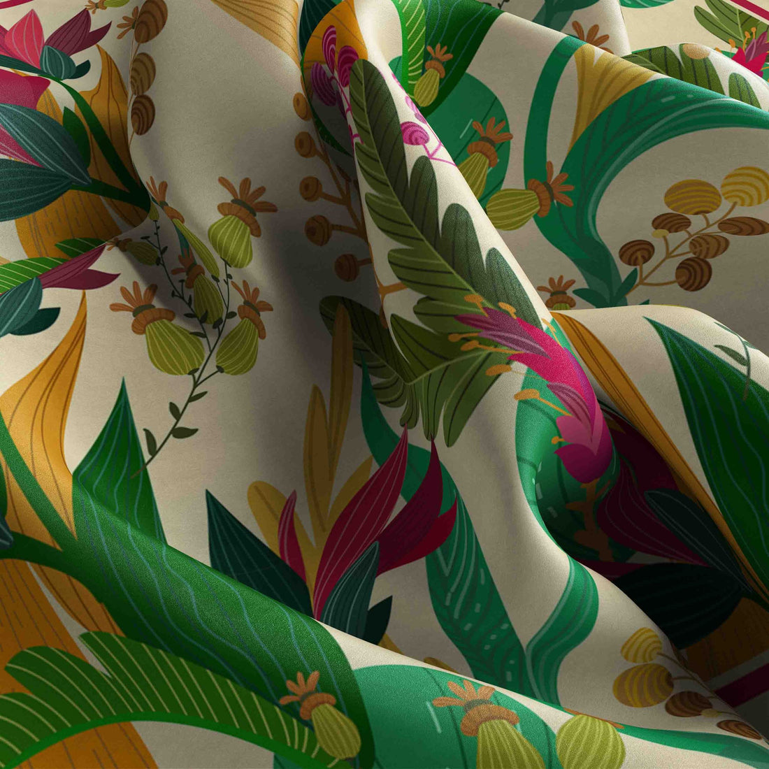 Tropical Bloom Ivory Silk Bandana Scarf – 50 × 50 cm