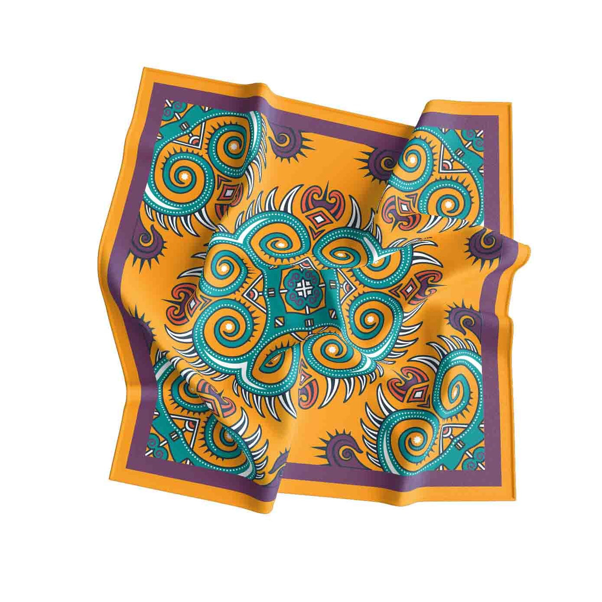 Mango Swirl Medallion Silk Bandana Scarf – 50 × 50 cm