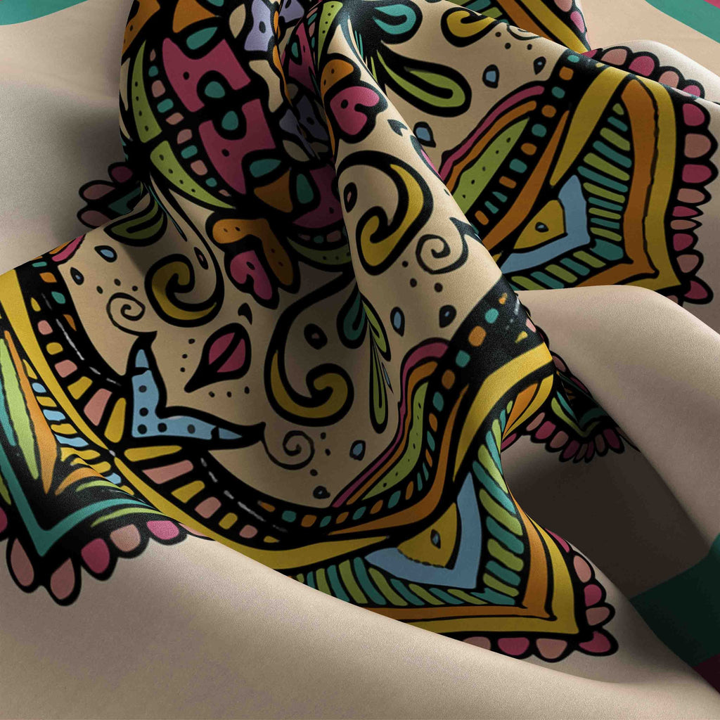 Folk Mandala Blush Silk Bandana Scarf – 50 × 50 cm