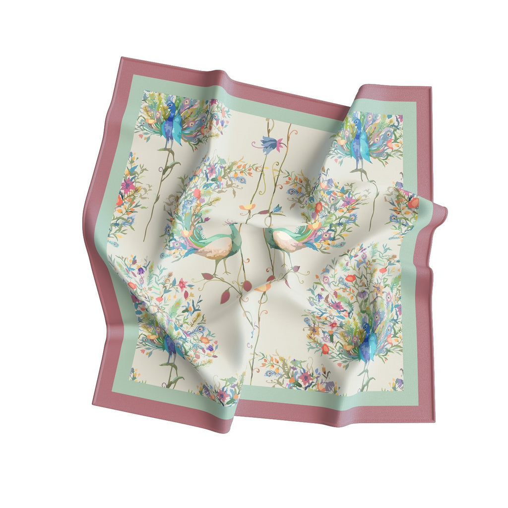 Ivory Folk Garden Silk Square Scarf – 65 × 65 cm