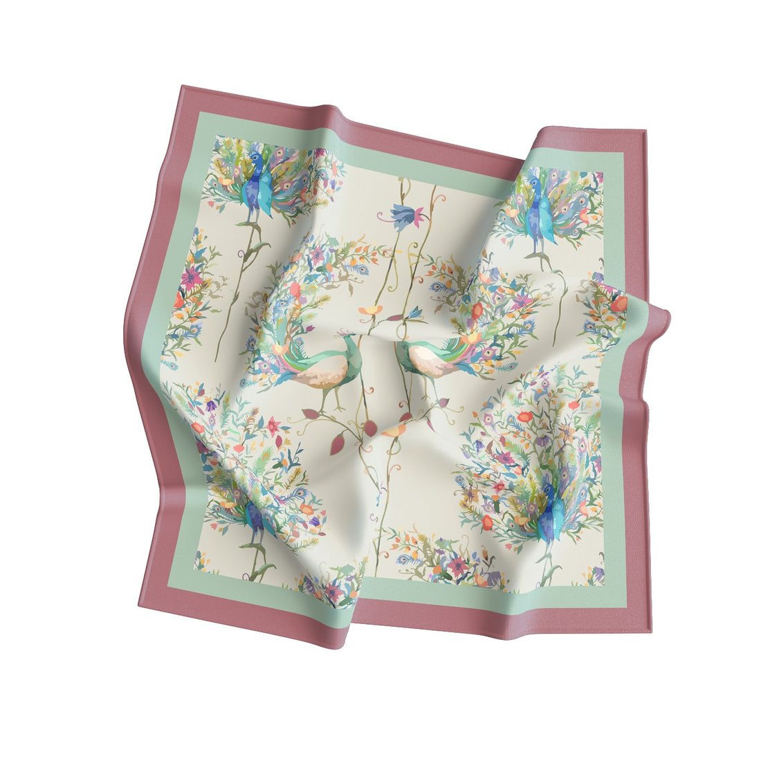 Ivory Folk Garden Silk Square Scarf – 65 × 65 cm
