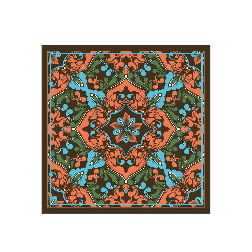 Olive Spice Medallion Silk Bandana Scarf – 50 × 50 cm