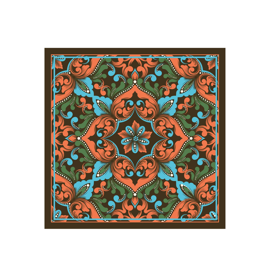 Olive Spice Medallion Silk Bandana Scarf – 50 × 50 cm