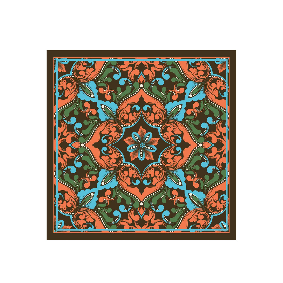 Olive Spice Medallion Silk Bandana Scarf – 50 × 50 cm