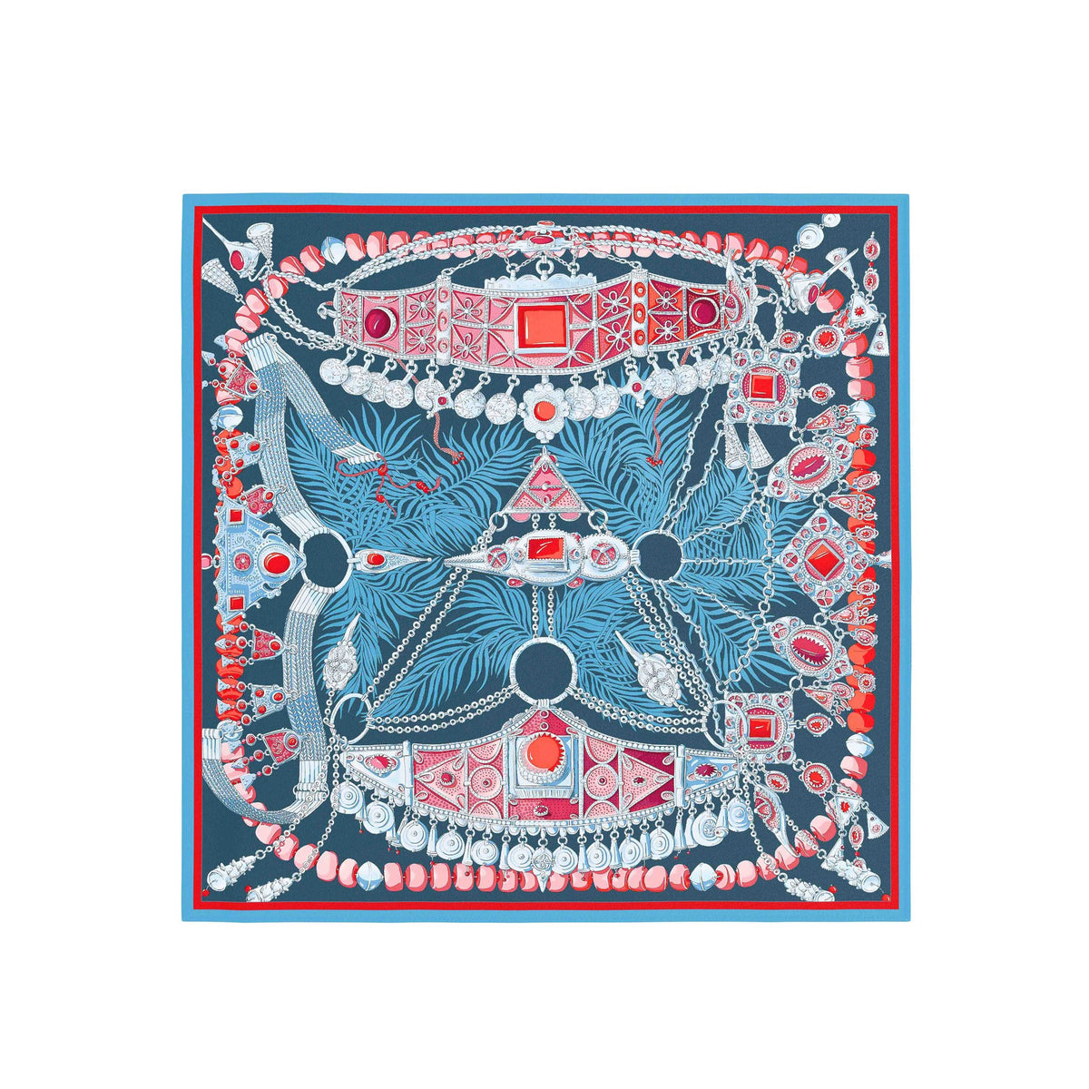 Sapphire Jewel Bow Silk Bandana Scarf – 50 × 50 cm