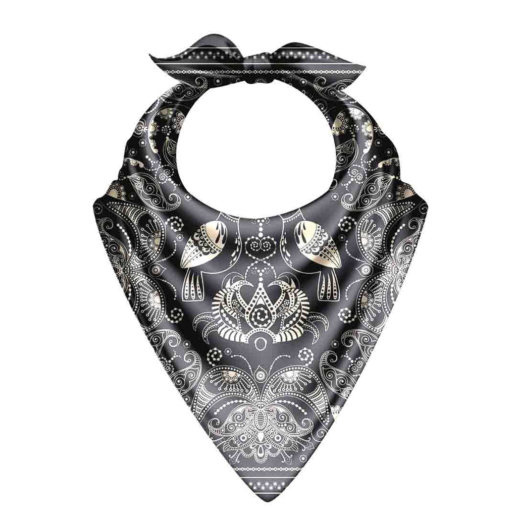 Charcoal Paisley Silk Bandana Scarf – 50 × 50 cm