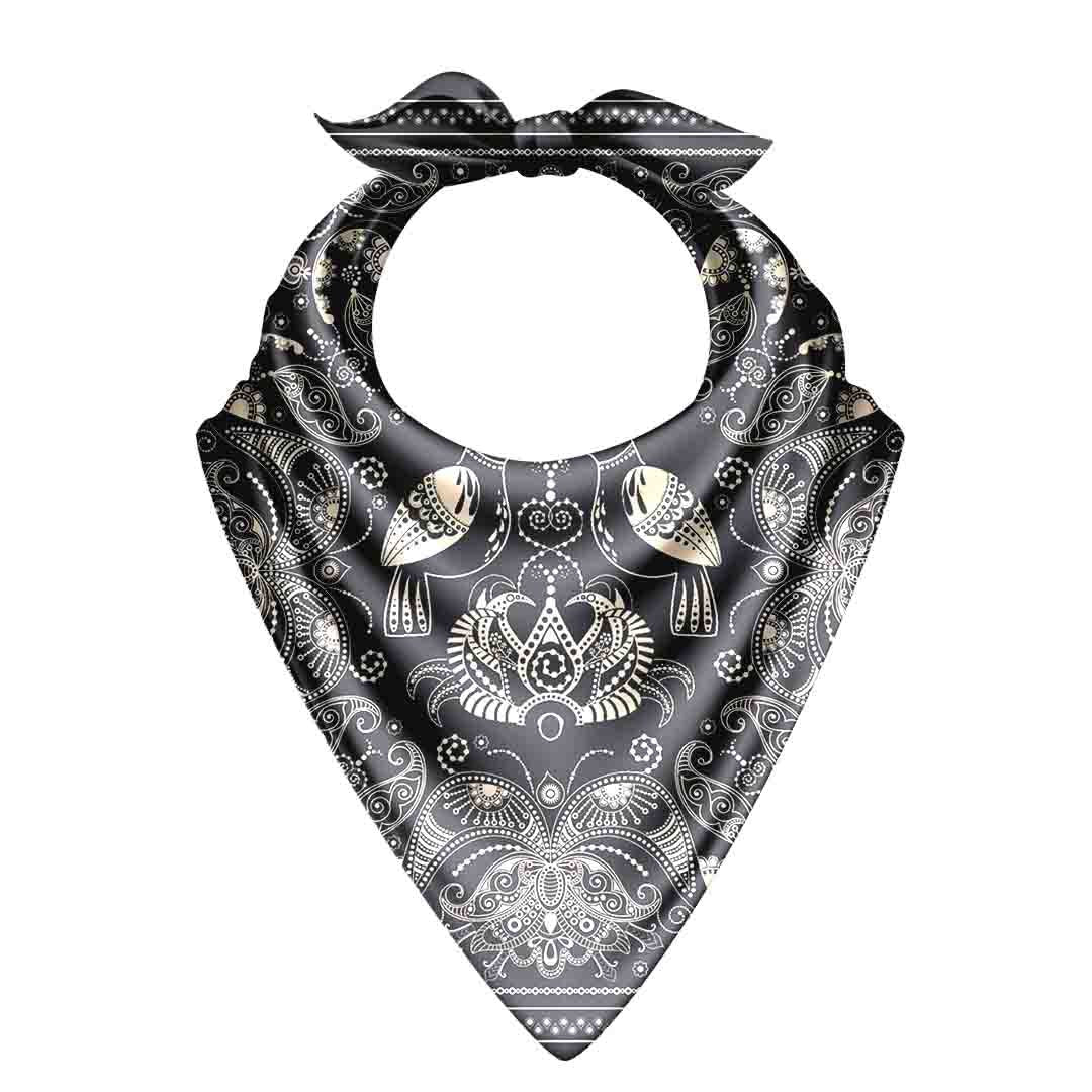Charcoal Paisley Silk Bandana Scarf – 50 × 50 cm