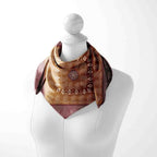 Mustard Maroon Block Print Silk Square Scarf – 65 × 65 cm