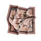 Owl Branch Terracotta Silk Bandana Scarf – 50 × 50 cm
