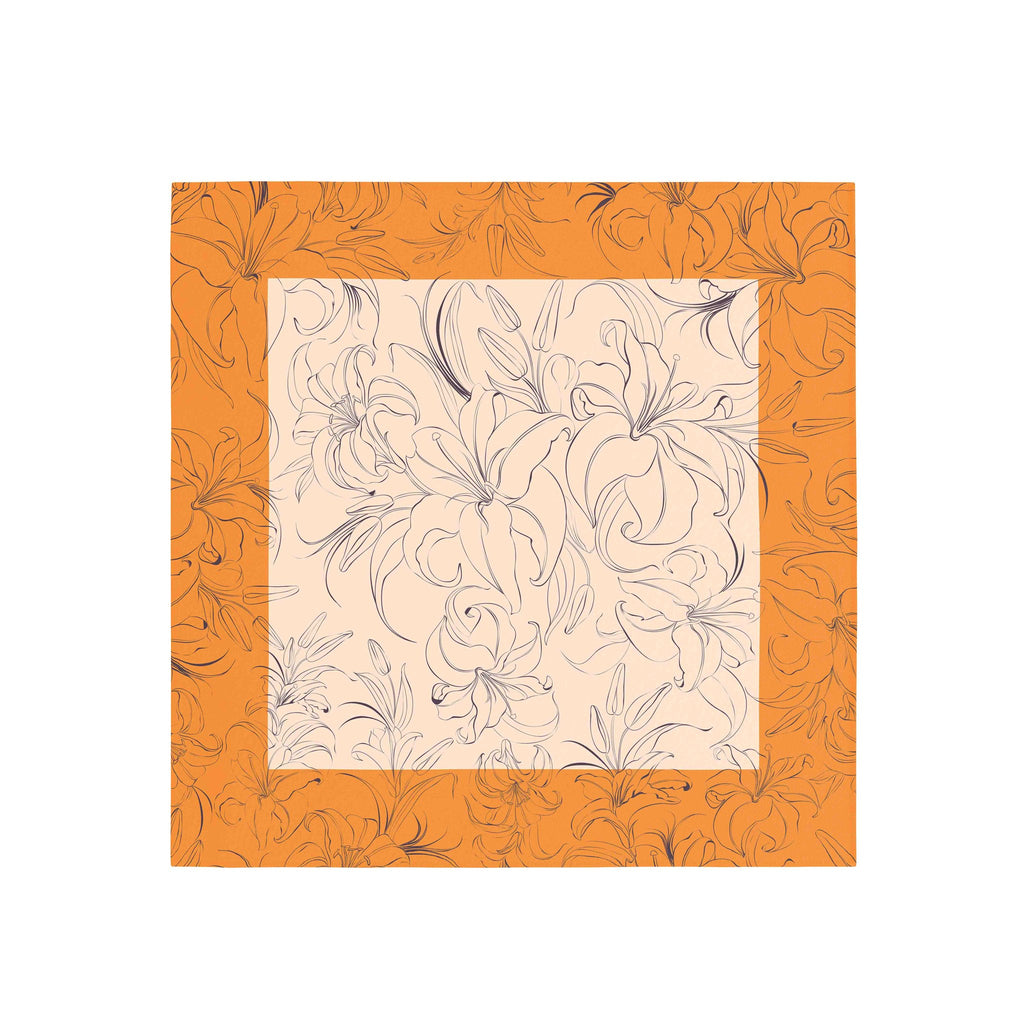 Saffron Line Floral Silk Bandana Scarf – 50 × 50 cm