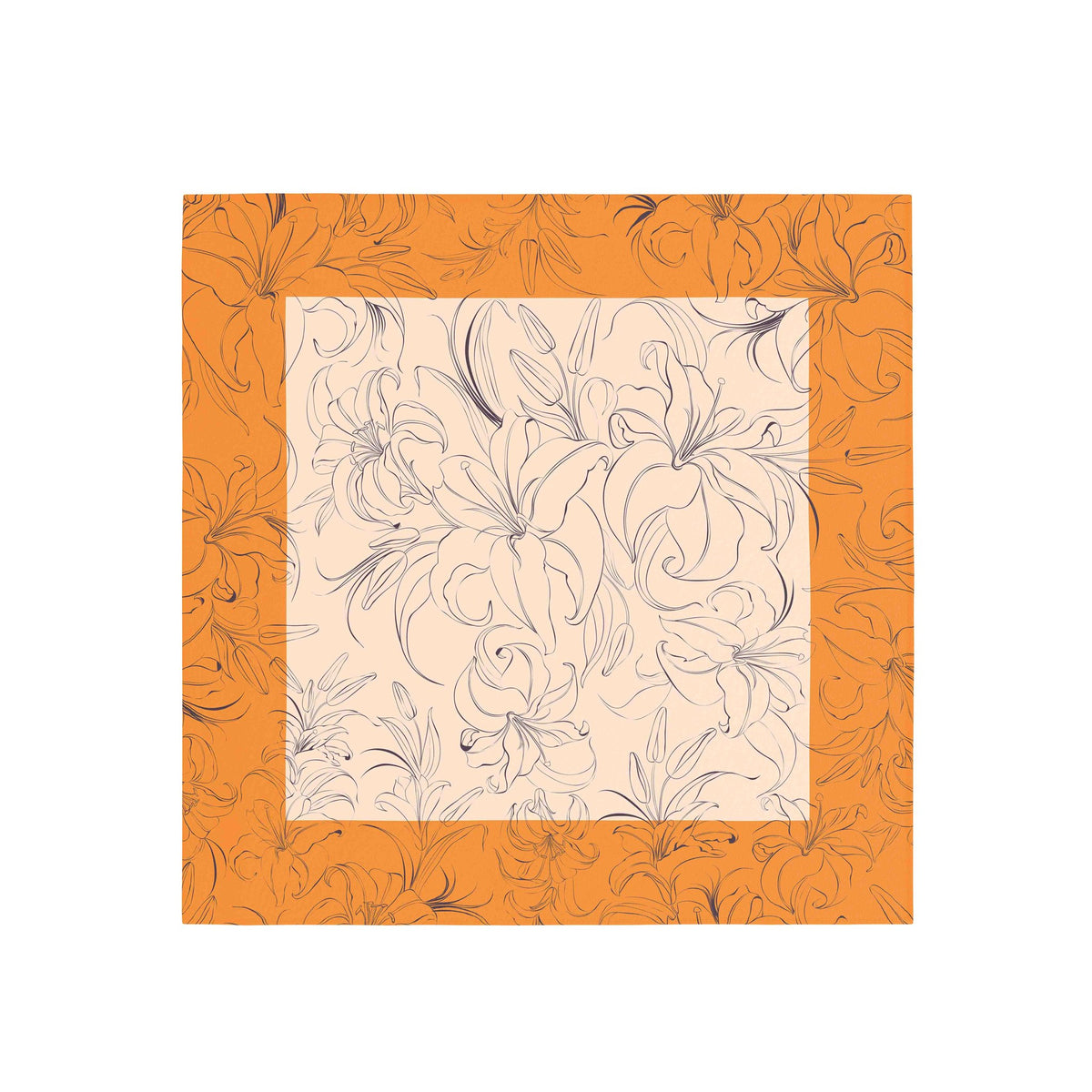 Saffron Line Floral Silk Bandana Scarf – 50 × 50 cm