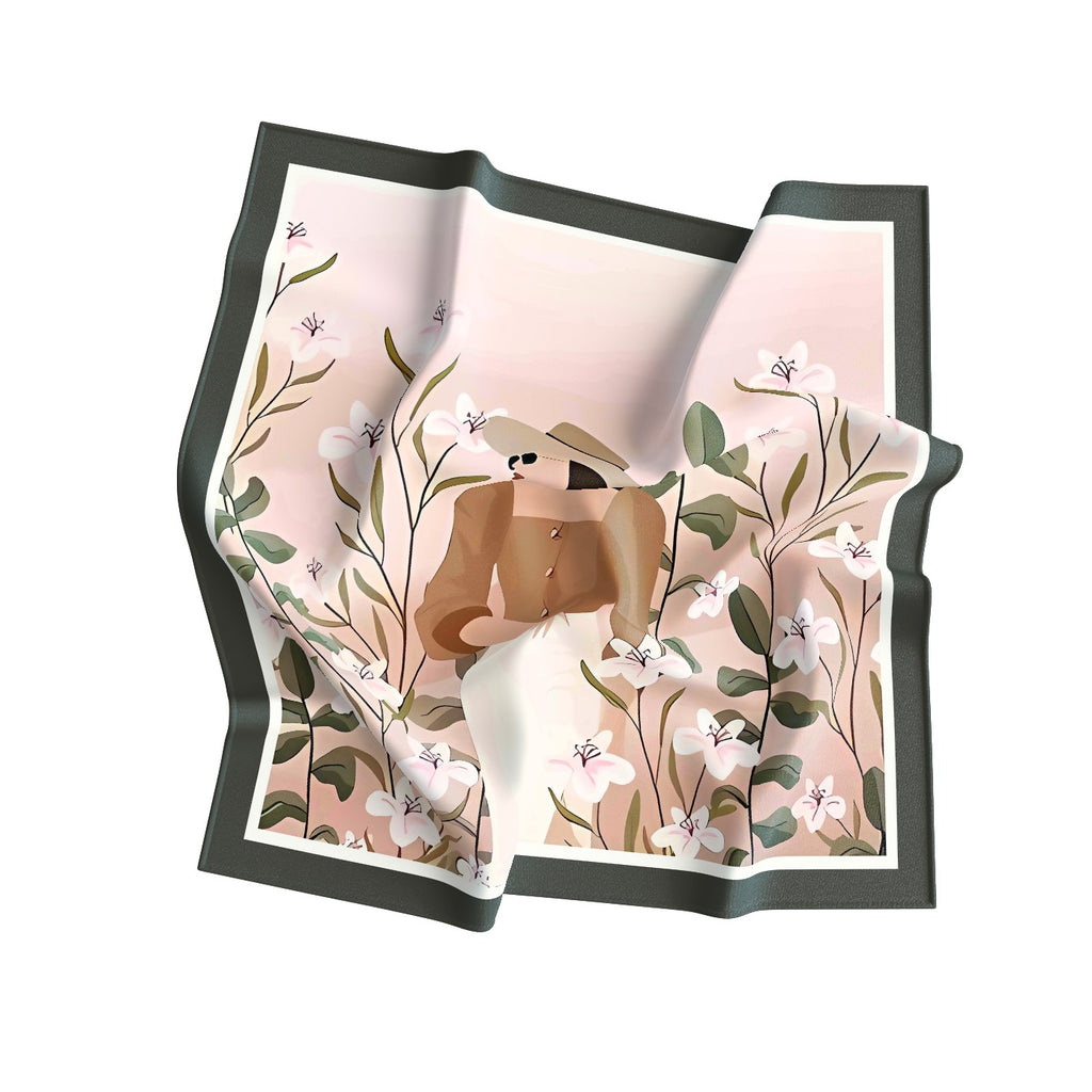 Teddy in Wildflowers Silk Bandana Scarf – 50 × 50 cm