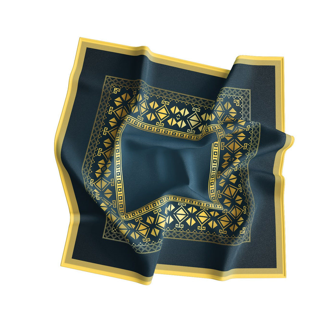 Navy Deco Gold Frame Silk Bandana Scarf – 50 × 50 cm