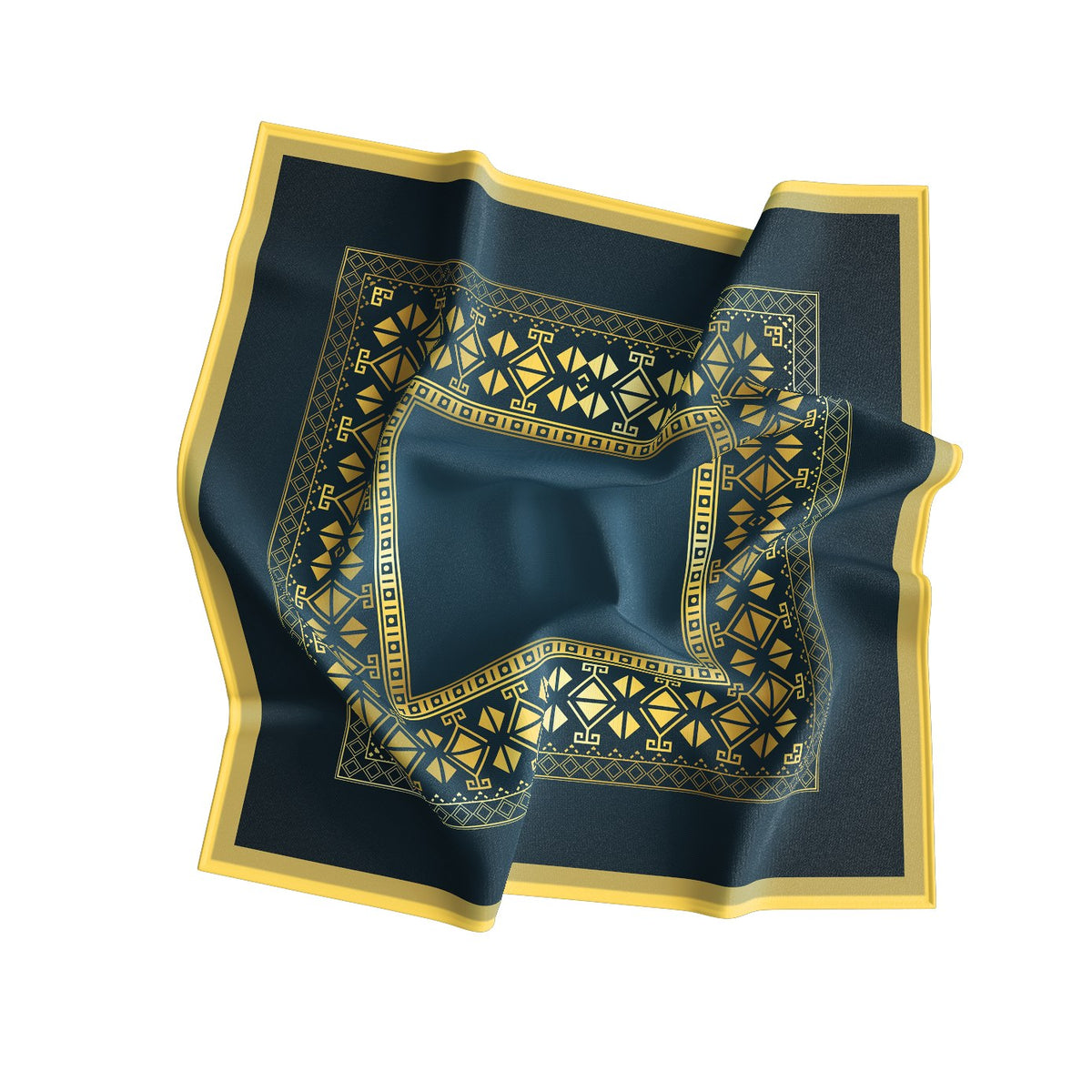 Navy Deco Gold Frame Silk Bandana Scarf – 50 × 50 cm