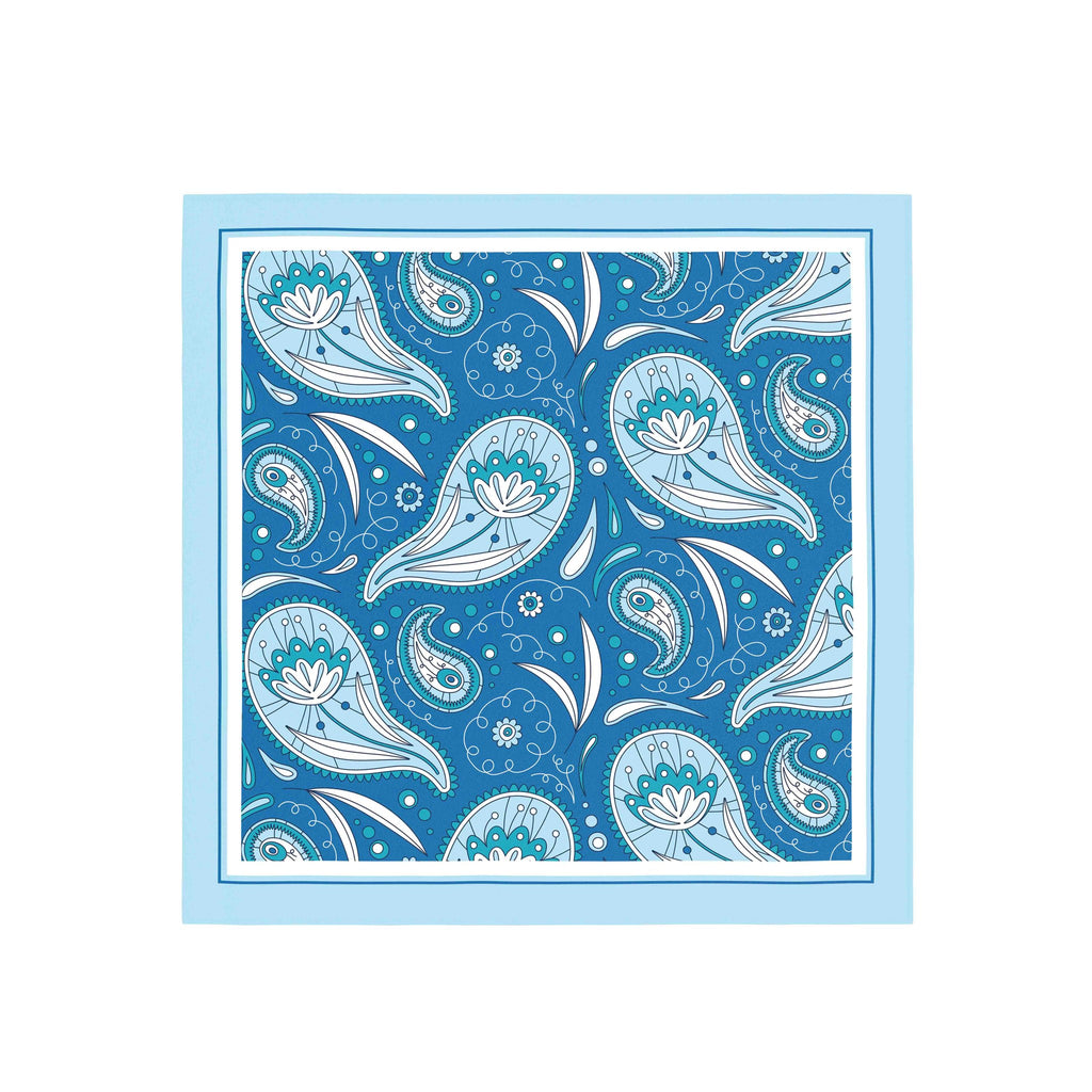 Azure Paisley Silk Bandana Scarf – 50 × 50 cm