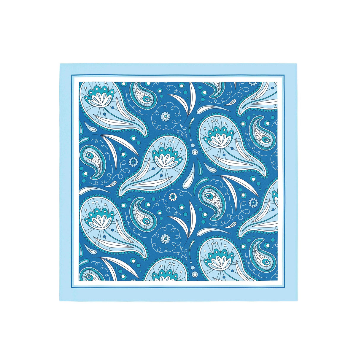 Azure Paisley Silk Bandana Scarf – 50 × 50 cm