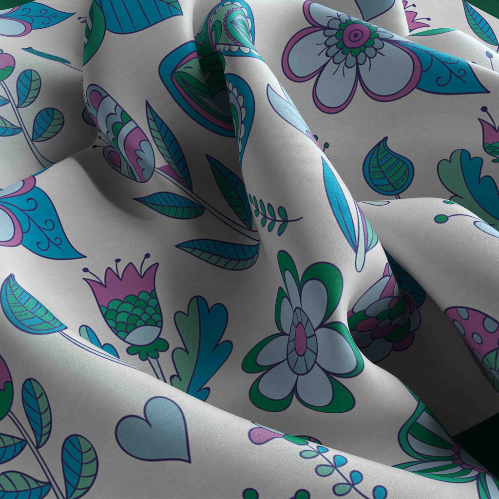Emerald Folk Garden Silk Bandana Scarf – 50 × 50 cm