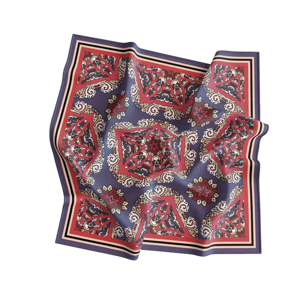 Navy Persian Kilim Silk Bandana Scarf – 50 × 50 cm
