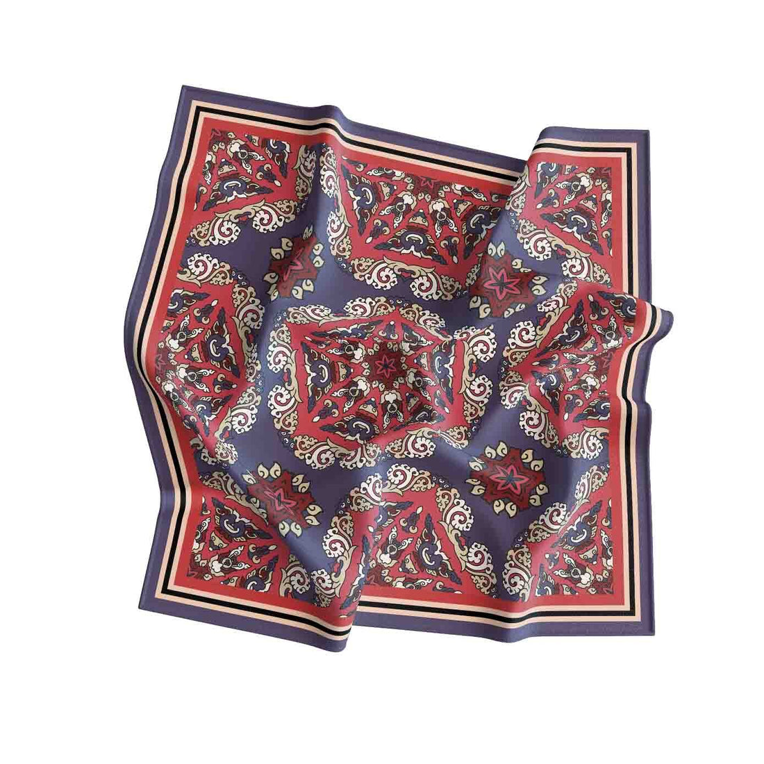 Navy Persian Kilim Silk Bandana Scarf – 50 × 50 cm