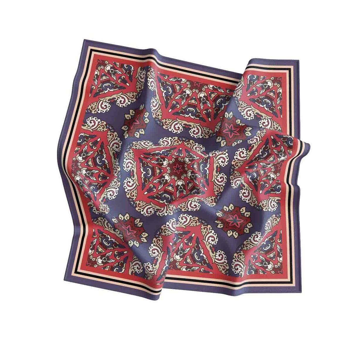 Navy Persian Kilim Silk Bandana Scarf – 50 × 50 cm