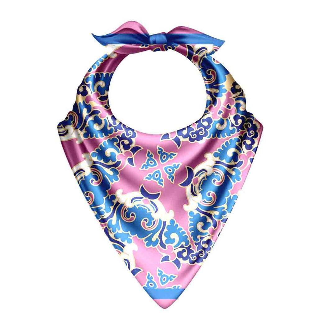 Orchid Blue Damask Silk Bandana Scarf – 50 × 50 cm