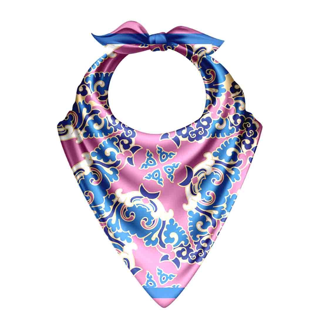 Orchid Blue Damask Silk Bandana Scarf – 50 × 50 cm
