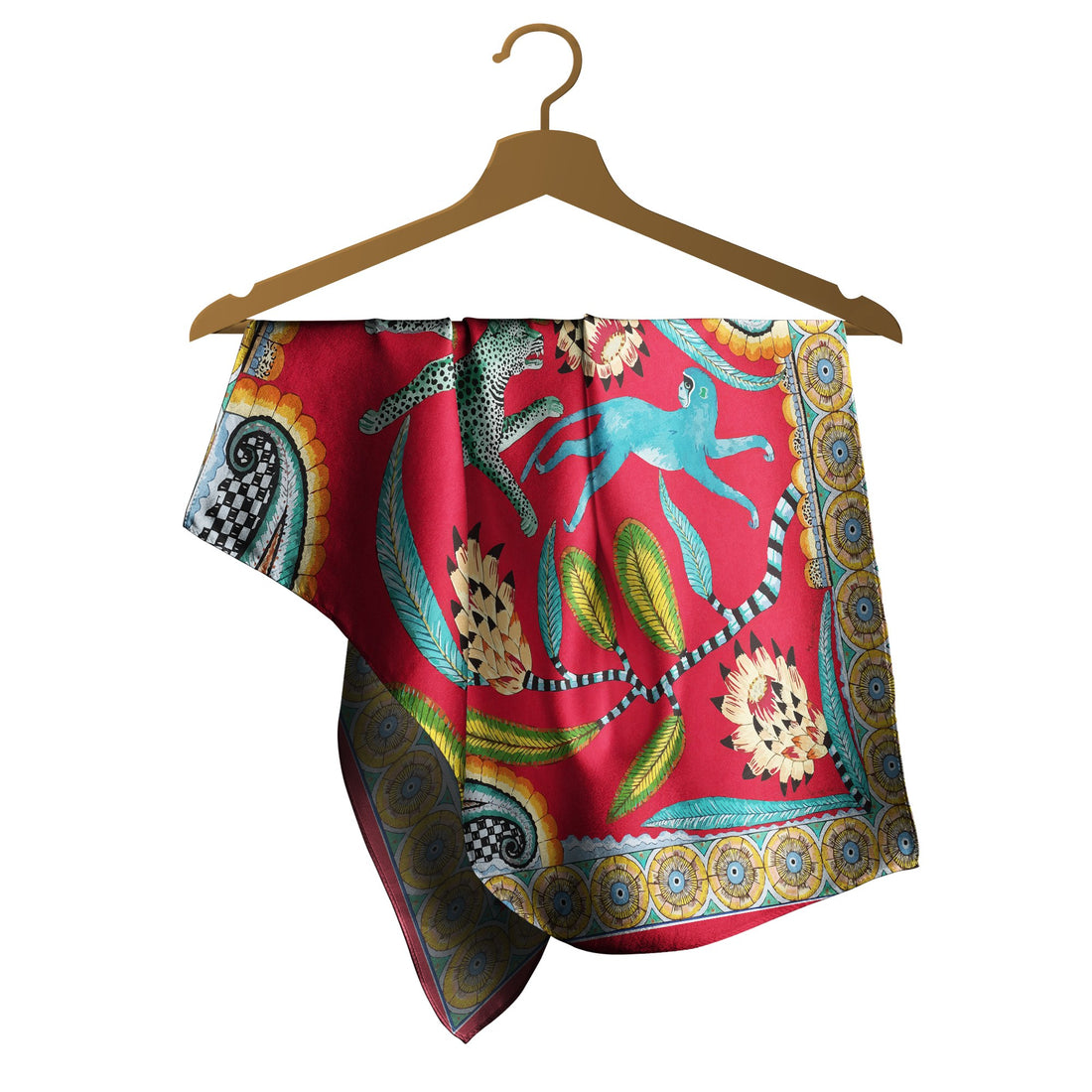 Scarlet Paisley Carnival Silk Square Scarf – 65 × 65 cm