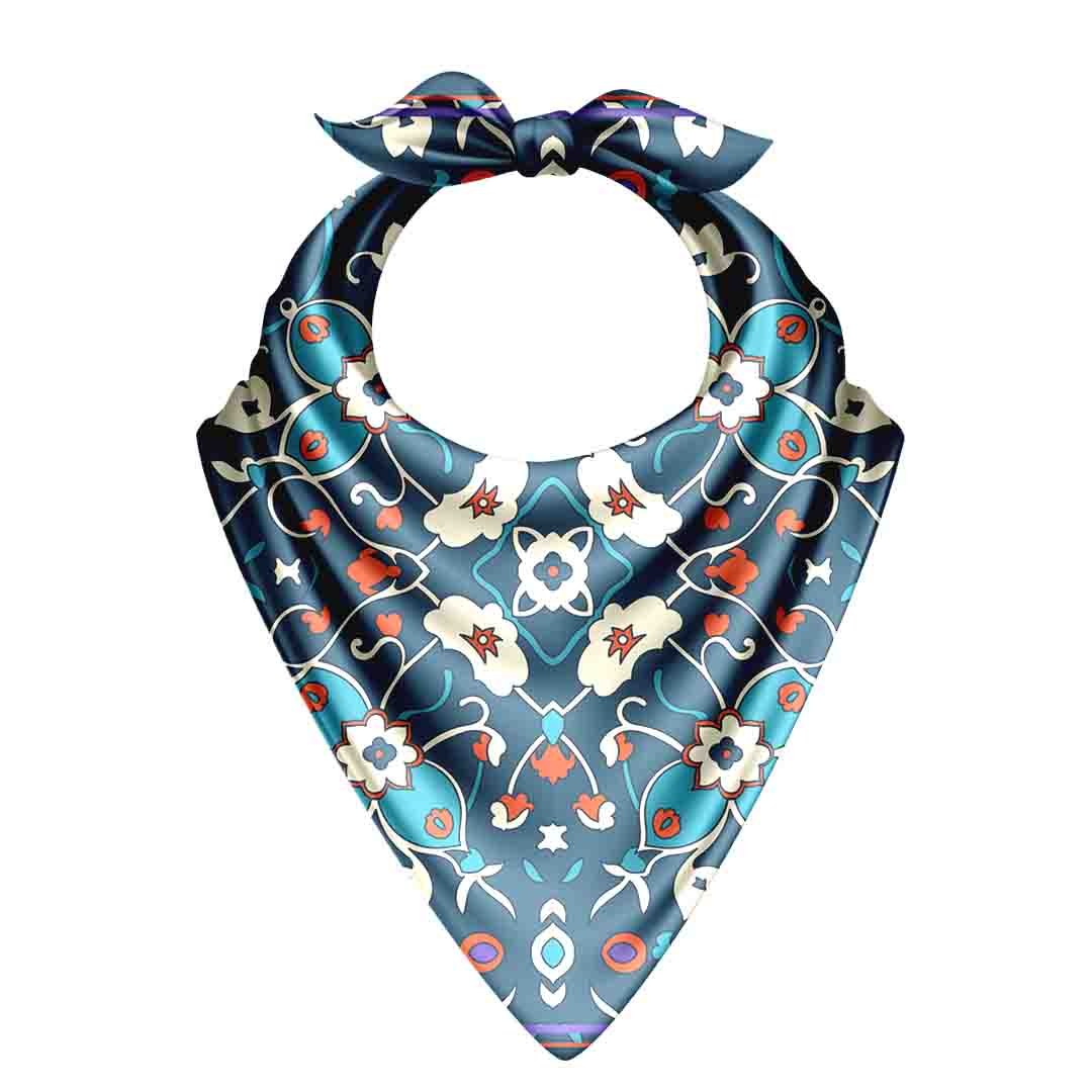 Indigo Suzani Silk Bandana Scarf – 50 × 50 cm